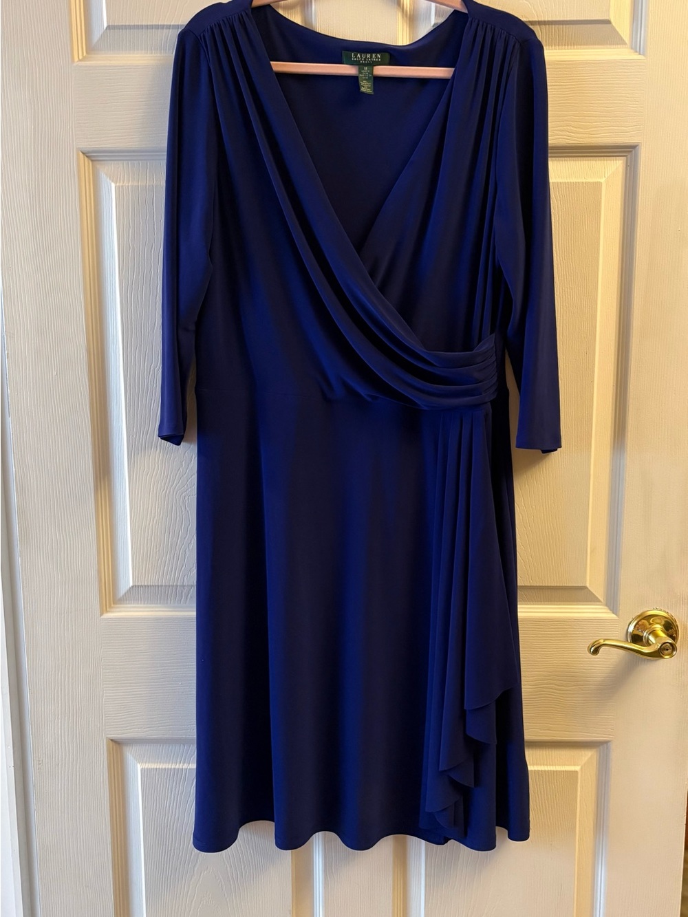 Lauren Ralph Lauren Deep Blue Draped Wrap Style Midi Dress Size 18
